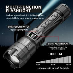 Ultra Bright LED Flashlight 1500LM Type-C Rechargeable Long Range Zoom Tactical Torch Outdoor Emergency Camping Fishing Lantern