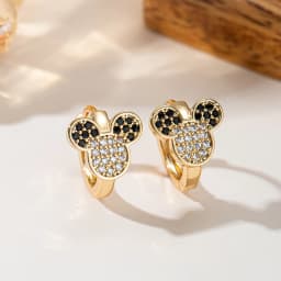 Gold Plated Mickey Mouse Hoop Earrings Paved CZ Cute Cartoon Huggie Earrings for Women Girls Fashion Jewelry Gift