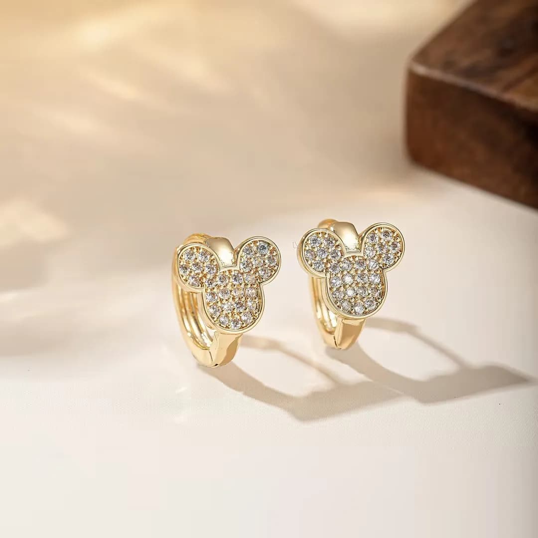 Gold Plated Mickey Mouse Hoop Earrings Paved CZ Cute Cartoon Huggie Earrings for Women Girls Fashion Jewelry Gift