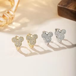 Gold Plated Mickey Mouse Hoop Earrings Paved CZ Cute Cartoon Huggie Earrings for Women Girls Fashion Jewelry Gift