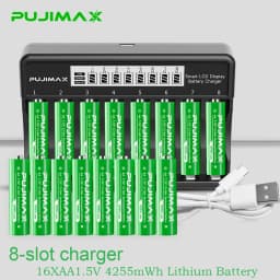 PUJIMAX Rechargeable Li-ion Battery 1.5V AA 4255mWh AAA 1100mWh+Charger for Clock Radio Video Game Digital Camera AA AAA Battery