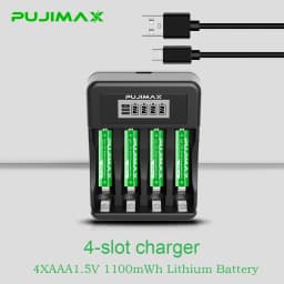 PUJIMAX Rechargeable Li-ion Battery 1.5V AA 4255mWh AAA 1100mWh+Charger for Clock Radio Video Game Digital Camera AA AAA Battery