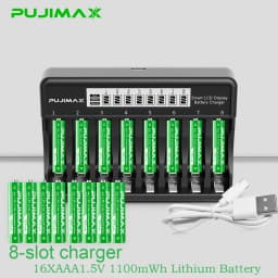 PUJIMAX Rechargeable Li-ion Battery 1.5V AA 4255mWh AAA 1100mWh+Charger for Clock Radio Video Game Digital Camera AA AAA Battery