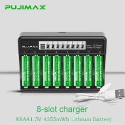 PUJIMAX Rechargeable Li-ion Battery 1.5V AA 4255mWh AAA 1100mWh+Charger for Clock Radio Video Game Digital Camera AA AAA Battery