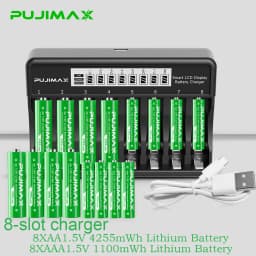 PUJIMAX Rechargeable Li-ion Battery 1.5V AA 4255mWh AAA 1100mWh+Charger for Clock Radio Video Game Digital Camera AA AAA Battery