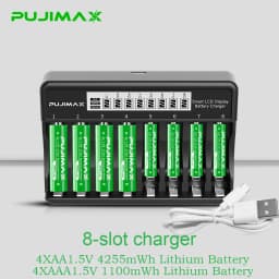 PUJIMAX Rechargeable Li-ion Battery 1.5V AA 4255mWh AAA 1100mWh+Charger for Clock Radio Video Game Digital Camera AA AAA Battery