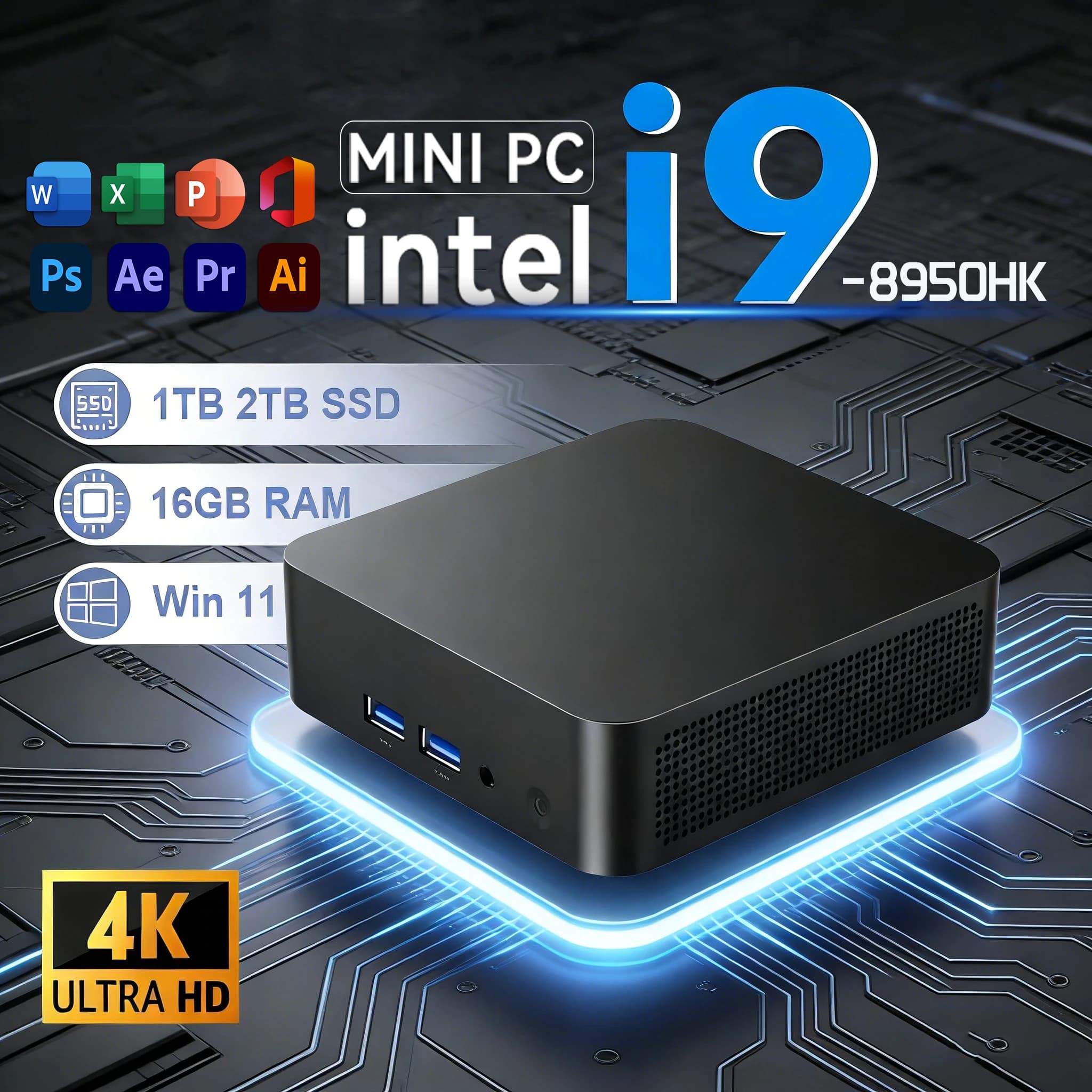 Small Mini Pc Intel I9 8950HK Mini PC Computer Windows 11 Mini PC 3 Screen Display 16GB RAM 1TB SSD Wifi 6 BT5.2 Mini PC Desktop