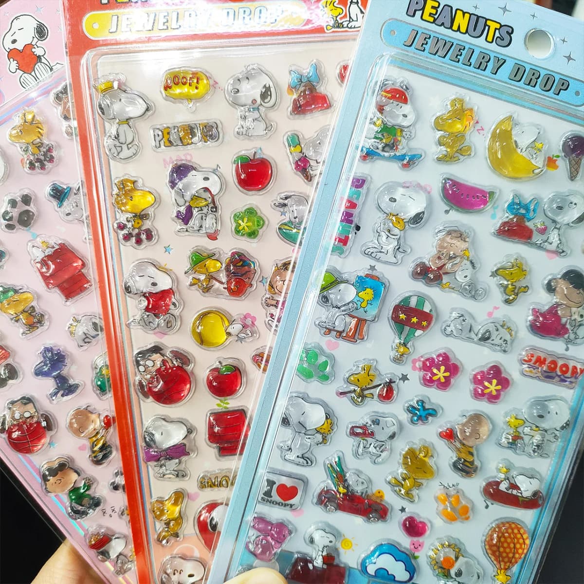 3PCS 3D Relief Snoopy Crystal Stickers Cute Aesthetic DIY Decals for Student Journal Phone Case Decor Stationery Gift Set