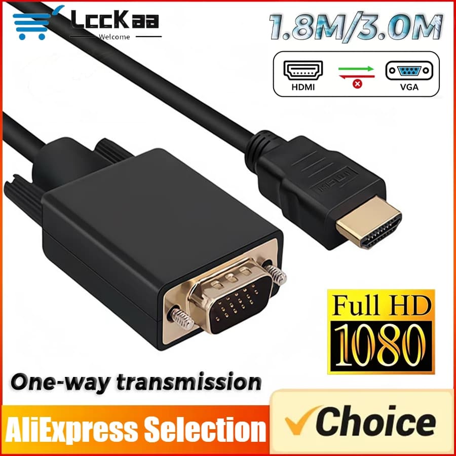 1080P HDMI-Compatible To VGA Adapter 1.8M/3.0M Cable Video Audio Male Converter for Desktop Laptop PC TV Monitor Projector