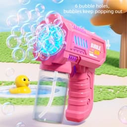 6 Holes Bubble Machine Electric Bubble Gun with Light Automatic Bubble Blowing Toys Kids Soap Blower Summer Outdoor Game Toy