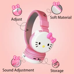 Sanrio Bluetooth Headphone Hello Kitty Wireless Headsets Cartoon Mic Foldable Lightweight Earphone for Phones Laptop Gift Pink