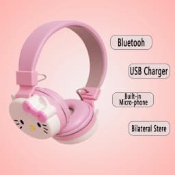 Sanrio Bluetooth Headphone Hello Kitty Wireless Headsets Cartoon Mic Foldable Lightweight Earphone for Phones Laptop Gift Pink