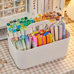 5-Compartment Plastic Storage Basket with Handle, Portable Office Desk Organizer for Pens, Pencils, Stationery, Mixed Color