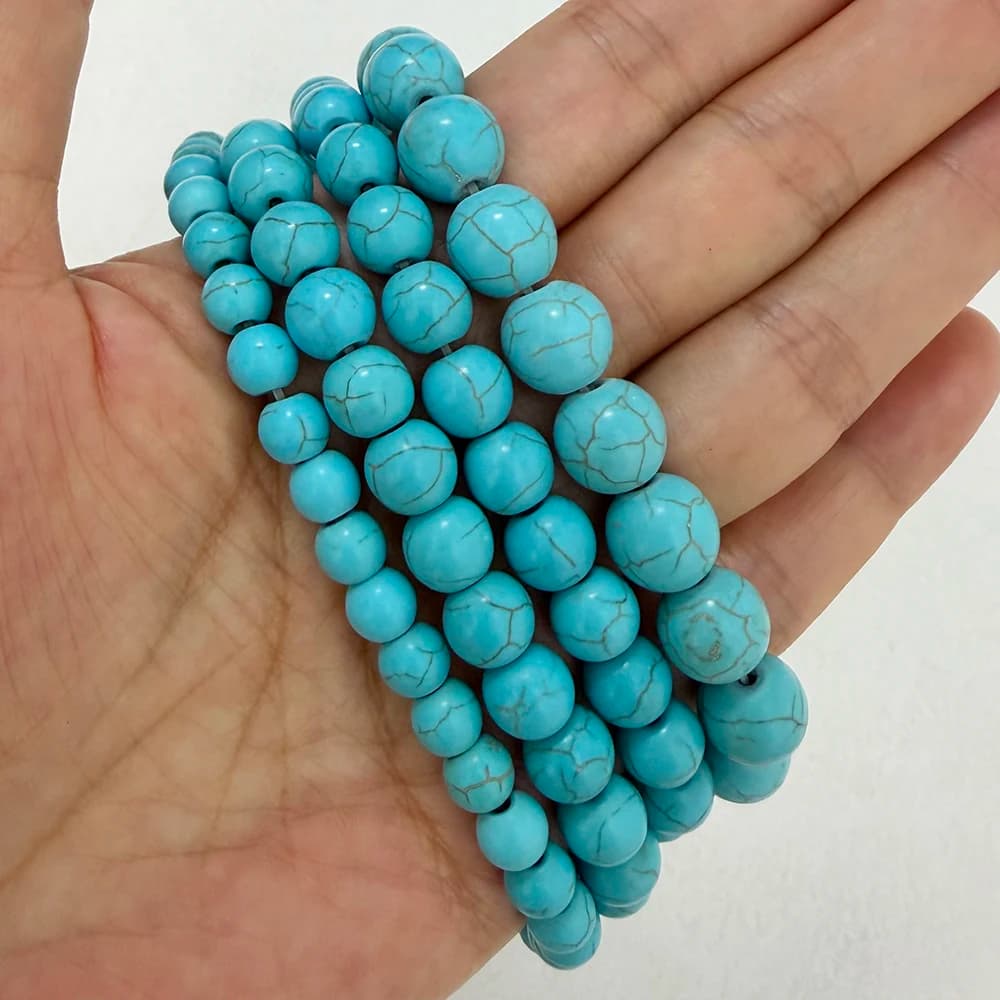 Smooth Natural Blue Turquoise Round Loose Beads 15" Strand 4 6 8 10 12 MM Pick Size For Jewelry Making