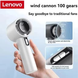 Lenovo Ultra Quiet 100 Speed Handheld Fan ​​USB Rechargeable Portable Mini Turbo Fan for Office and Travel with LED Indicator