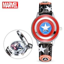 Marvel spiderman Kids watch Captain America ironman children's watches Leather Quartz Flip Metal Case Watches Boys Clock gifts