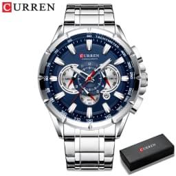 Men New CURREN Casual Sport Chronograph Men's Watch Stainless Steel Band Wristwatch Big Dial Quartz Clock with Luminous Pointers