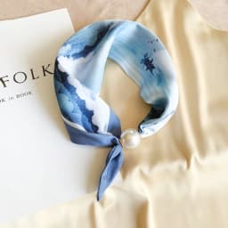 New Summer Pearl Decoration Magnetic Buckle Silk Scarf Versatile Neck Protection Fashionable High End Matching Shirt Scarf Lady