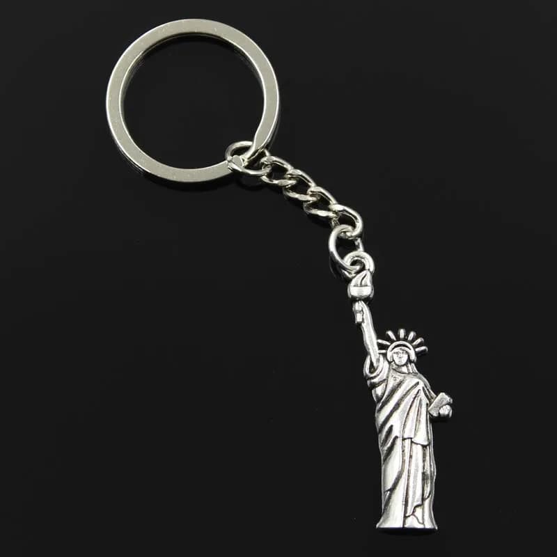New Fashion Men 30mm Keychain DIY Metal Holder Chain Vintage Statue Of Liberty New York 49x14mm Silver Color Pendant Gift
