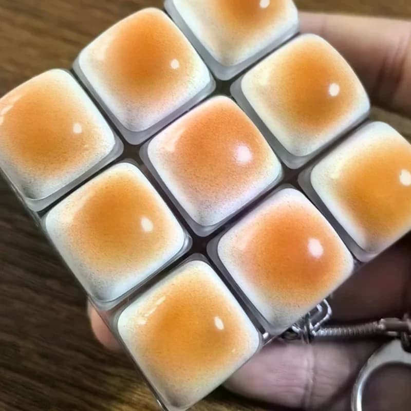Caramel Bread Stress Relief Keyboard Keychain Button Keycap Backpack Pendant For Student Office Adult Accessory 1PC