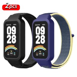 Nylon Loop Strap+Case for Xiaomi Smart Band 9 8 Active Accessories Sport Bracelet +Protective Bumper Shell Correa Redmi Band 3 2