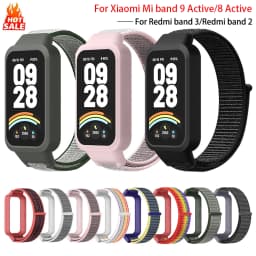 Nylon Loop Strap+Case for Xiaomi Smart Band 9 8 Active Accessories Sport Bracelet +Protective Bumper Shell Correa Redmi Band 3 2