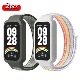 Nylon Loop Strap+Case for Xiaomi Smart Band 9 8 Active Accessories Sport Bracelet +Protective Bumper Shell Correa Redmi Band 3 2