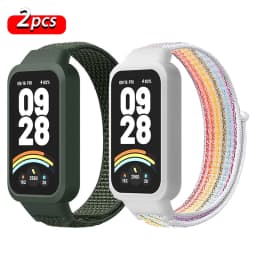 Nylon Loop Strap+Case for Xiaomi Smart Band 9 8 Active Accessories Sport Bracelet +Protective Bumper Shell Correa Redmi Band 3 2