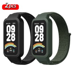 Nylon Loop Strap+Case for Xiaomi Smart Band 9 8 Active Accessories Sport Bracelet +Protective Bumper Shell Correa Redmi Band 3 2