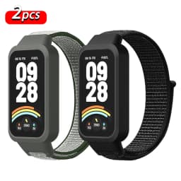 Nylon Loop Strap+Case for Xiaomi Smart Band 9 8 Active Accessories Sport Bracelet +Protective Bumper Shell Correa Redmi Band 3 2