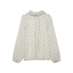 2026 Elegant Women Polka Dot Blouse, Spring Bow Tie Lantern Sleeve Layered Neck Chiffon Shirt, Casual Daily Office Top