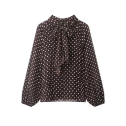 2026 Elegant Women Polka Dot Blouse, Spring Bow Tie Lantern Sleeve Layered Neck Chiffon Shirt, Casual Daily Office Top