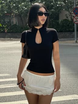 Dulzura Mandarin Collar Short Sleeve Chines Style Knot Button Hollow Out T-Shirt Fashion Causal Y2K Party Street Summer Clothes