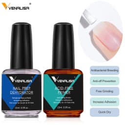 VENALISA Nail Dehydrator & Acid-Free Primer Kit 15ml – Anti-Lifting Quick Dry for UV LED Gel Polish Acrylic Nail Prep DIY Salon