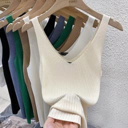 Zjaiss 2026 Summer Fashion Women Camisole Ice Silk Knit Tank Top Slim Fit Sleeveless Base Top Solid Color V-Neck Crop Top