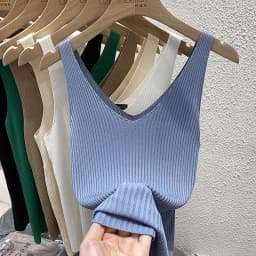 Zjaiss 2026 Summer Fashion Women Camisole Ice Silk Knit Tank Top Slim Fit Sleeveless Base Top Solid Color V-Neck Crop Top