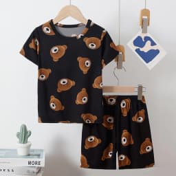 2-Piece Children's Summer Cute cartoon Printed Short-Sleeved Shorts Set for Boys and Girls Casual and Comfortable T-Shirt Shorts