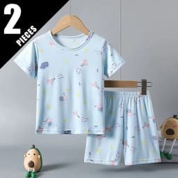 2-Piece Children's Summer Cute cartoon Printed Short-Sleeved Shorts Set for Boys and Girls Casual and Comfortable T-Shirt Shorts