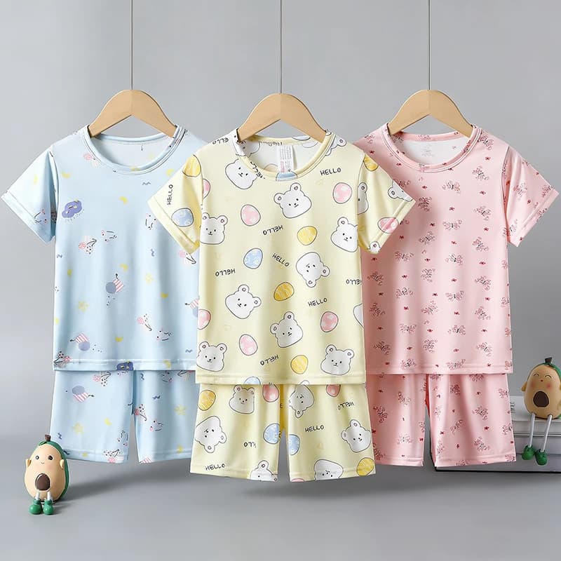 2-Piece Children's Summer Cute cartoon Printed Short-Sleeved Shorts Set for Boys and Girls Casual and Comfortable T-Shirt Shorts