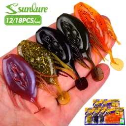 Sunlure Tadpole Shaped Tentacle Flat Tail Soft Bait 12/18pcs Artificial Silicone Wobblers Swimbaits 6-color Bass Fishing Lures