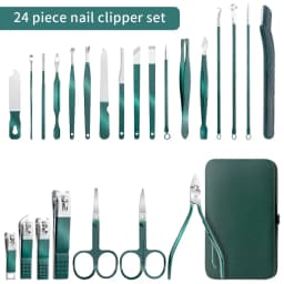 7/13/24pcs Nail clipper set, home nail clippers, dark green 7-24piece set, pedicure, exfoliation and nail care tools