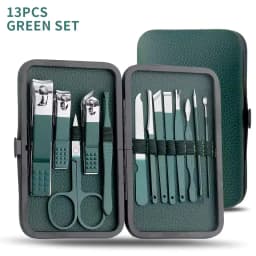 7/13/24pcs Nail clipper set, home nail clippers, dark green 7-24piece set, pedicure, exfoliation and nail care tools