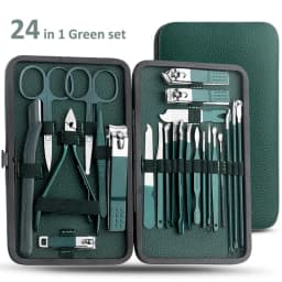7/13/24pcs Nail clipper set, home nail clippers, dark green 7-24piece set, pedicure, exfoliation and nail care tools