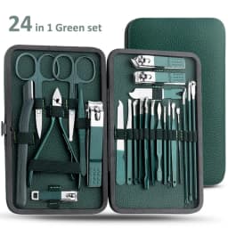 7/13/24pcs Nail clipper set, home nail clippers, dark green 7-24piece set, pedicure, exfoliation and nail care tools