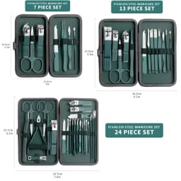 7/13/24pcs Nail clipper set, home nail clippers, dark green 7-24piece set, pedicure, exfoliation and nail care tools