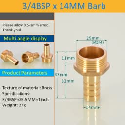 Pagoda connector 6 8 10 12 14 16 19mm hose barb connector hose tail thread 3/4 BSP thread PC Male brass water pipe fittings
