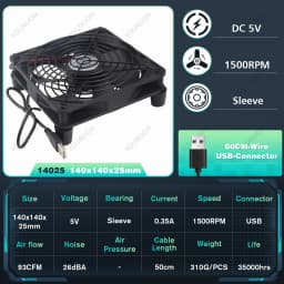 5V USB Router Fan 80mm 92mm 120mm 140mm DIY TV Box Ball/Sleeve Cooler & Protective Net Desktop Cooling Fan