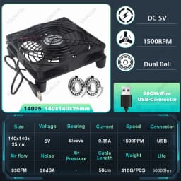 5V USB Router Fan 80mm 92mm 120mm 140mm DIY TV Box Ball/Sleeve Cooler & Protective Net Desktop Cooling Fan