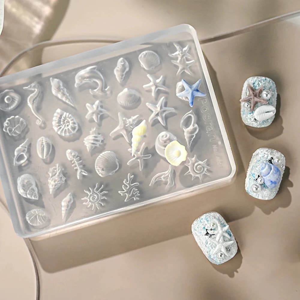 Summer Ocean Silicone Nail Mold 2Styles 3D Gel Manicure Molds Conch Seashell Starfish Charms Supplies Reusable Template Stencils
