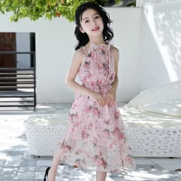 Girls Flower Bohemian Summer Dress ChildKids Girl Beach Dresses Chiffon Dresses Floral Teenager Girl's Clothes 6 8 10 12 14 Year